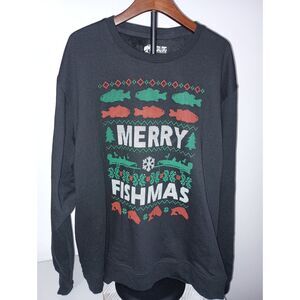 BASS PRO SHOPS:  Black Merry Fishmas Pullover Top, Men Size 3XL
